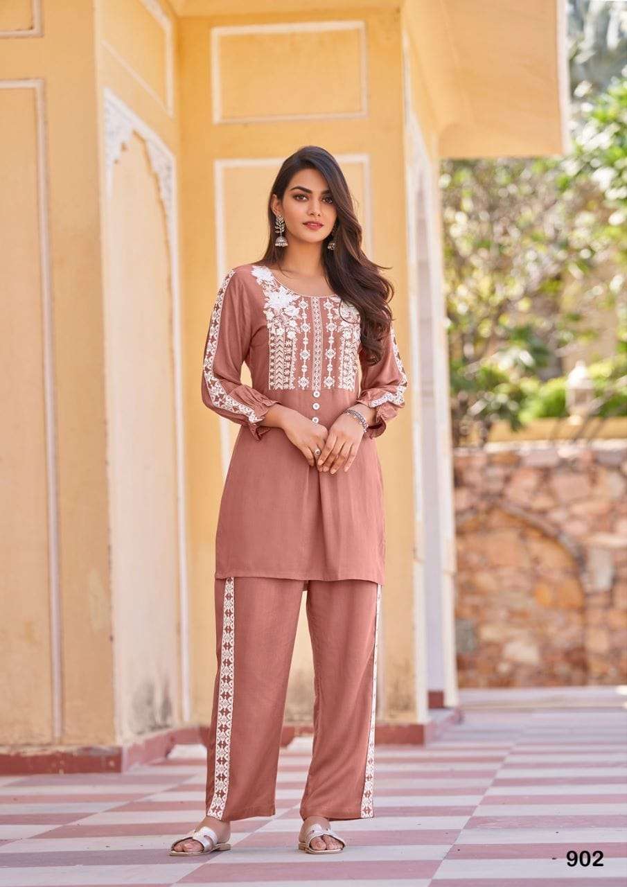 VINTAGE HEAVY RAYON SUPER HIT CO-ORD SET WITH WHITE EMBROIDERY WORK BY S3FOREVER 902